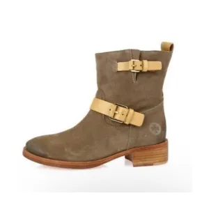 Tory Burch Bennie Taupe Suede Leather Buckle Boots