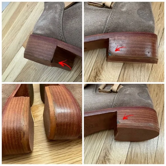 Tory Burch Bennie Taupe Suede Leather Buckle Boots