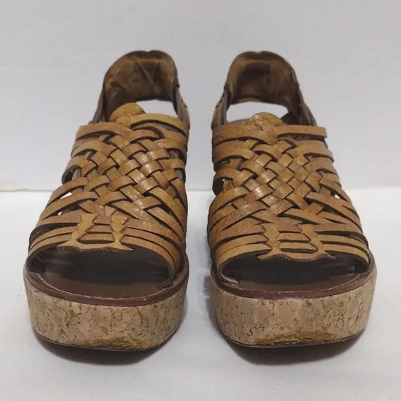 Tory Burch Killiam Leather Woven Cork Wedge Sandals US 7.5