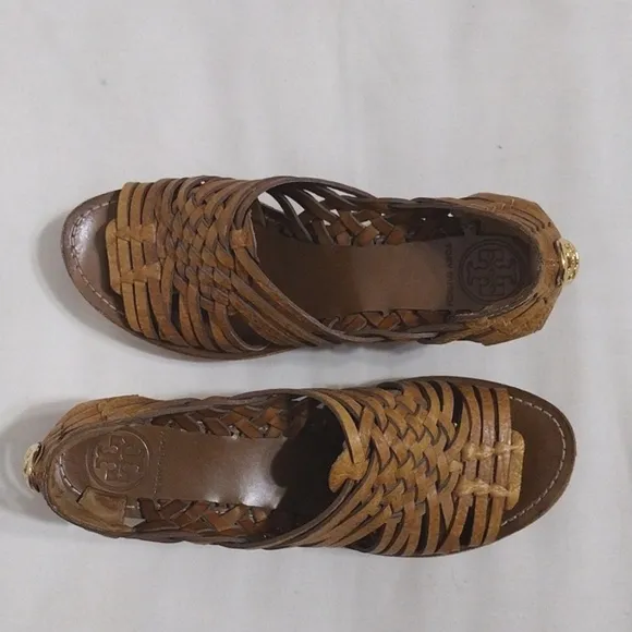 Tory Burch Killiam Leather Woven Cork Wedge Sandals US 7.5