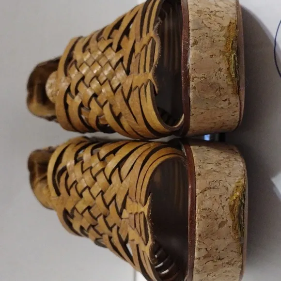 Tory Burch Killiam Leather Woven Cork Wedge Sandals US 7.5