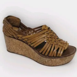 Tory Burch Killiam Leather Woven Cork Wedge Sandals US 7.5