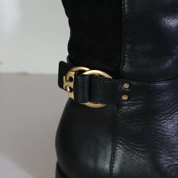 Tory Burch Marsden Over the Knee Boots Womens 7.5 Black Suede Leather Two Tone