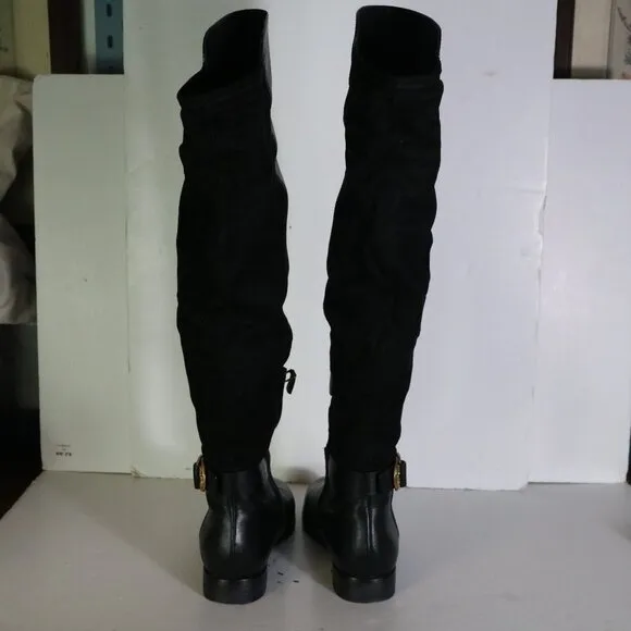 Tory Burch Marsden Over the Knee Boots Womens 7.5 Black Suede Leather Two Tone