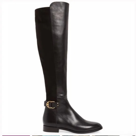 Tory Burch Marsden Over the Knee Boots Womens 7.5 Black Suede Leather Two Tone