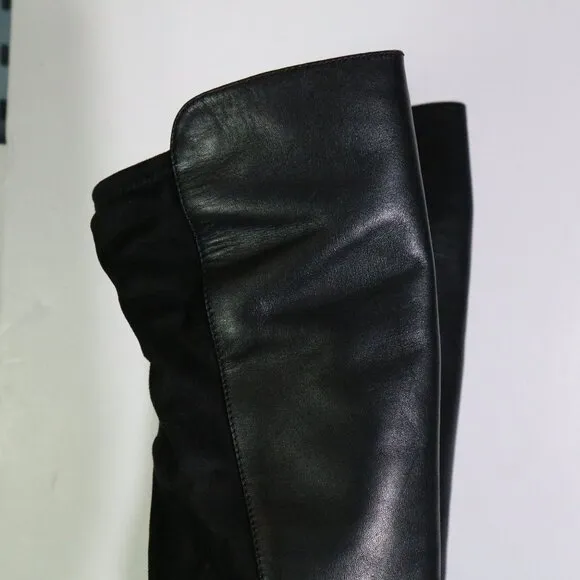 Tory Burch Marsden Over the Knee Boots Womens 7.5 Black Suede Leather Two Tone