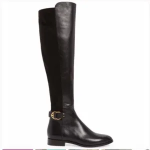 Tory Burch Marsden Over the Knee Boots Womens 7.5 Black Suede Leather Two Tone