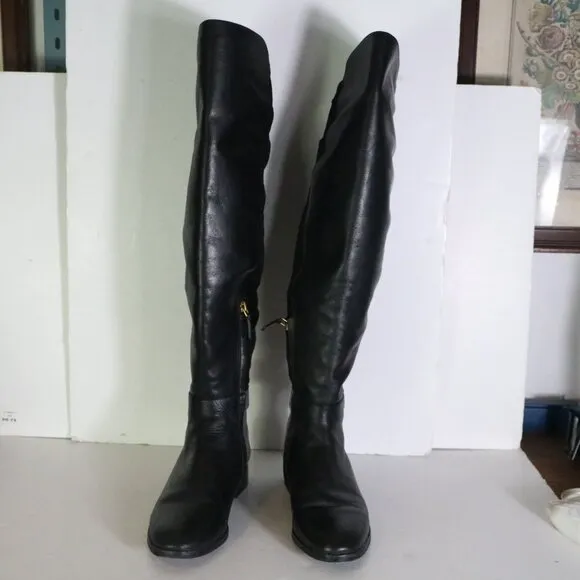 Tory Burch Marsden Over the Knee Boots Womens 7.5 Black Suede Leather Two Tone