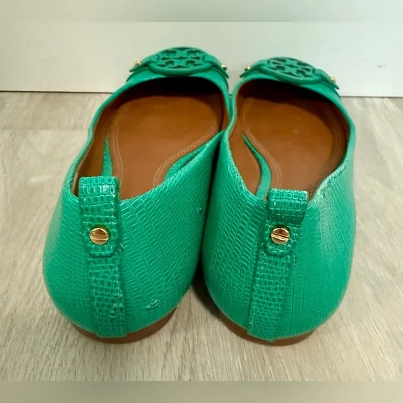 Tory Burch mint green Snake Skin Print Slip On Flats Shoes Size 6.5