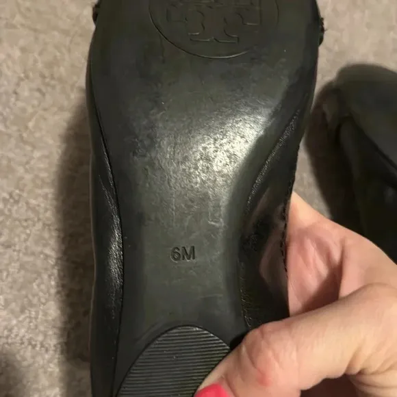 Tory Burch NOEL buckle black flats, size 6. EUC.