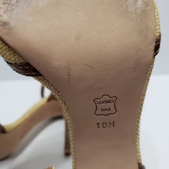 Tory Burch Odyssey Cream Brown Heel Sandals Sz 10