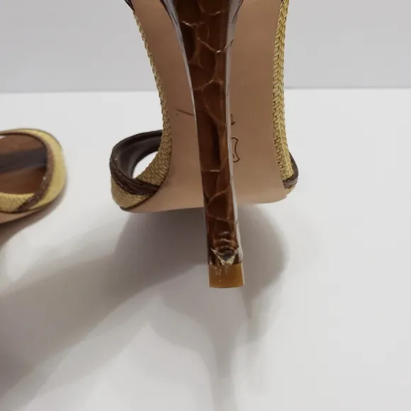 Tory Burch Odyssey Cream Brown Heel Sandals Sz 10