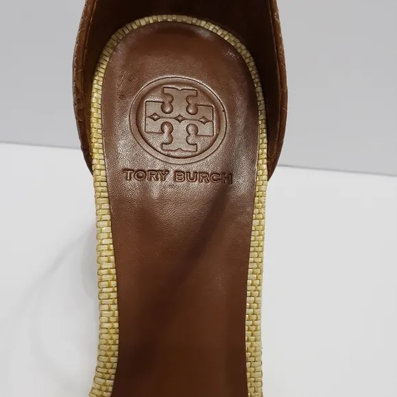 Tory Burch Odyssey Cream Brown Heel Sandals Sz 10
