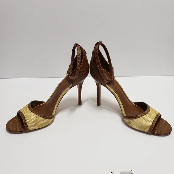 Tory Burch Odyssey Cream Brown Heel Sandals Sz 10