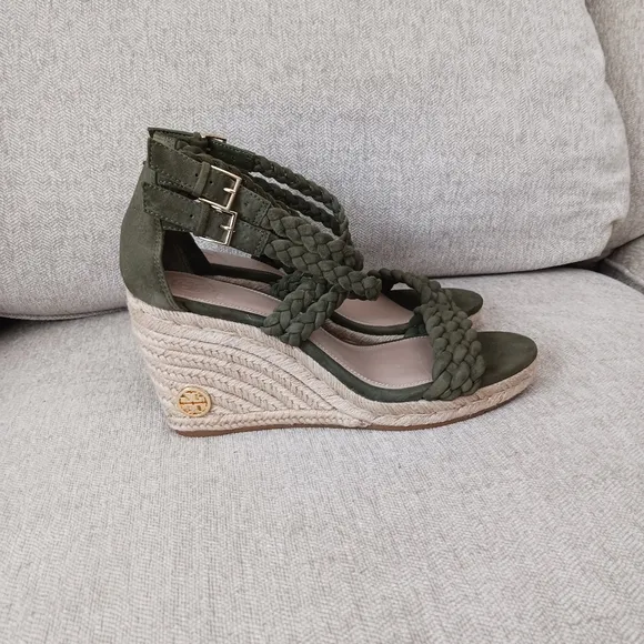 Tory Burch olive green Patti vedge sandals