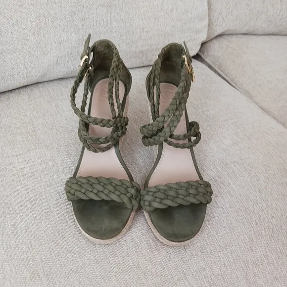 Tory Burch olive green Patti vedge sandals
