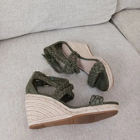 Tory Burch olive green Patti vedge sandals