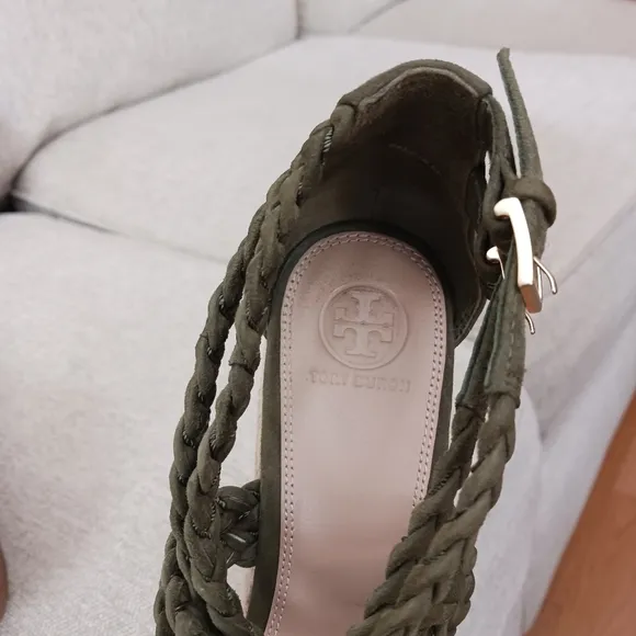 Tory Burch olive green Patti vedge sandals