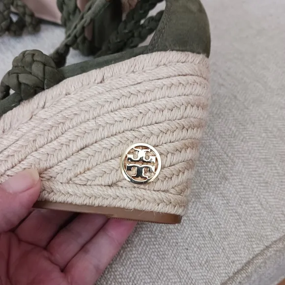Tory Burch olive green Patti vedge sandals