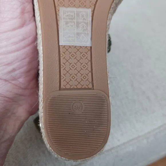 Tory Burch olive green Patti vedge sandals