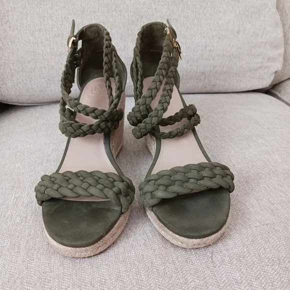 Tory Burch olive green Patti vedge sandals