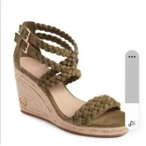Tory Burch olive green Patti vedge sandals