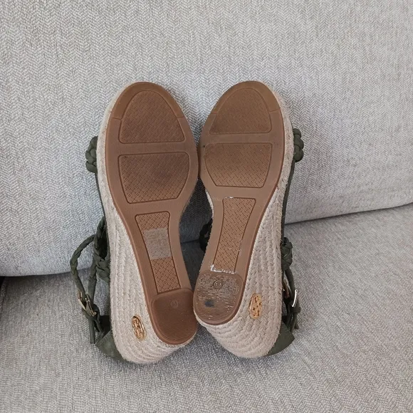 Tory Burch olive green Patti vedge sandals