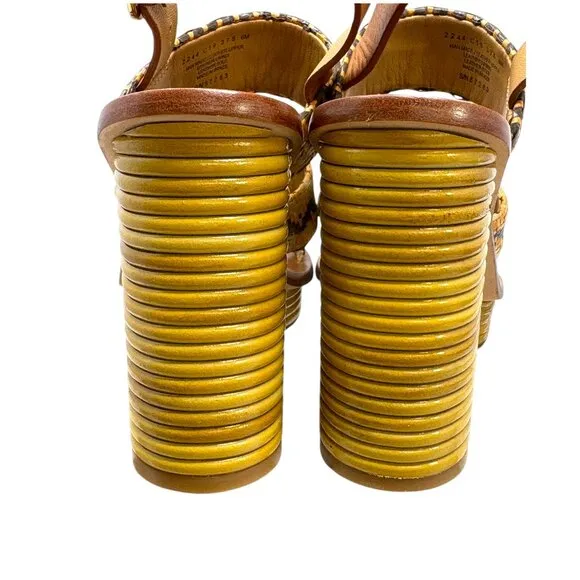 Tory Burch Patos Leather Woven Raffia Block Heel Sandal