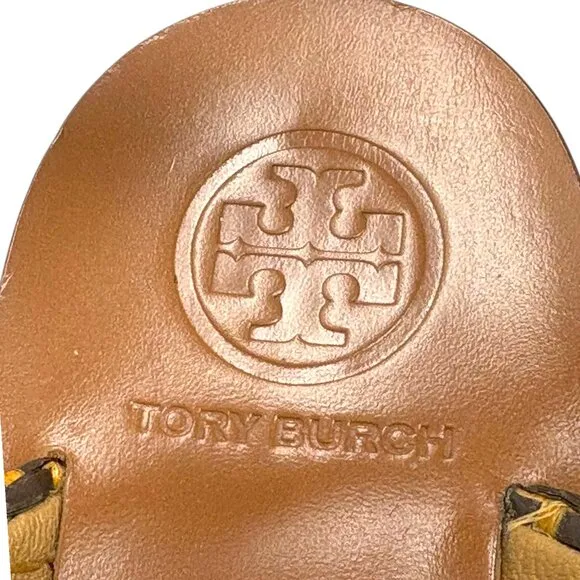 Tory Burch Patos Leather Woven Raffia Block Heel Sandal