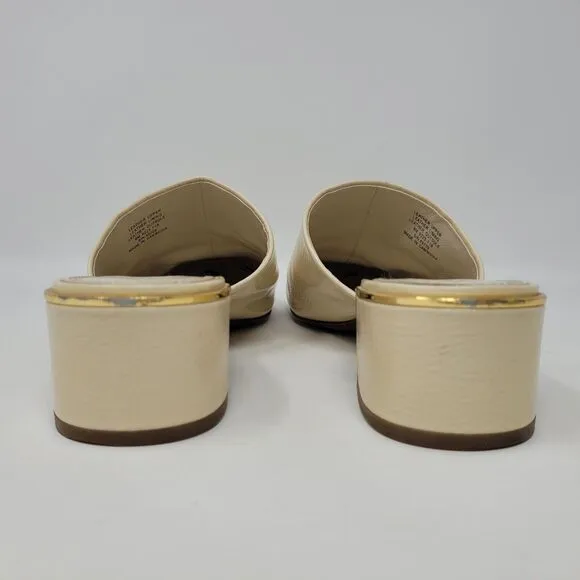 Tory Burch Shoes 8 Cream Naplak Patent Leather Juliana Mules 45MM Slip On 49709