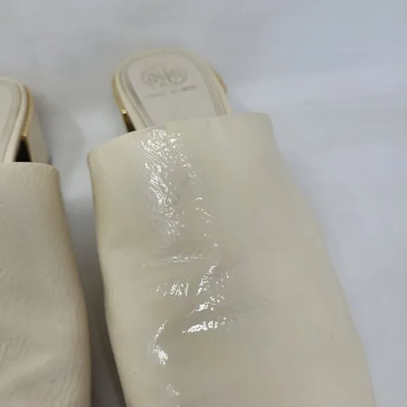 Tory Burch Shoes 8 Cream Naplak Patent Leather Juliana Mules 45MM Slip On 49709