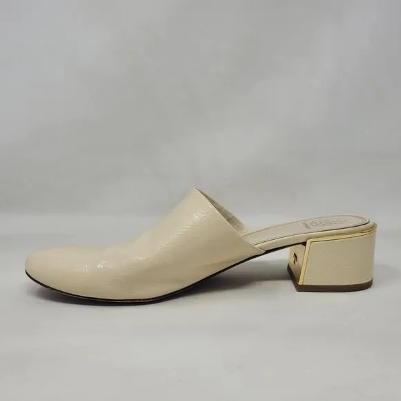 Tory Burch Shoes 8 Cream Naplak Patent Leather Juliana Mules 45MM Slip On 49709