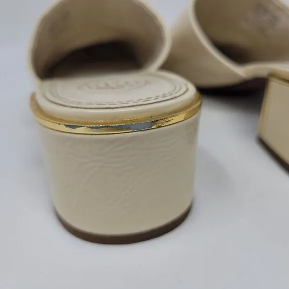 Tory Burch Shoes 8 Cream Naplak Patent Leather Juliana Mules 45MM Slip On 49709