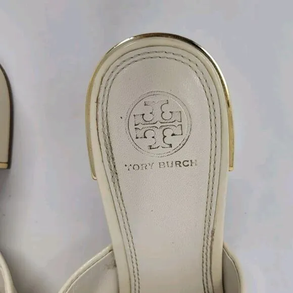 Tory Burch Shoes 8 Cream Naplak Patent Leather Juliana Mules 45MM Slip On 49709
