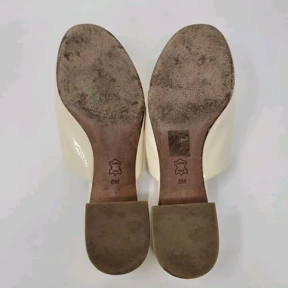Tory Burch Shoes 8 Cream Naplak Patent Leather Juliana Mules 45MM Slip On 49709