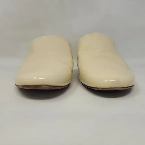 Tory Burch Shoes 8 Cream Naplak Patent Leather Juliana Mules 45MM Slip On 49709