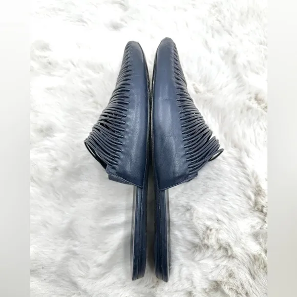 Tory Burch Sienna Woven Navy Blue Leather Mules Slide Sandals Shoes Size 8M