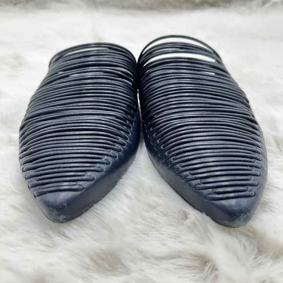 Tory Burch Sienna Woven Navy Blue Leather Mules Slide Sandals Shoes Size 8M