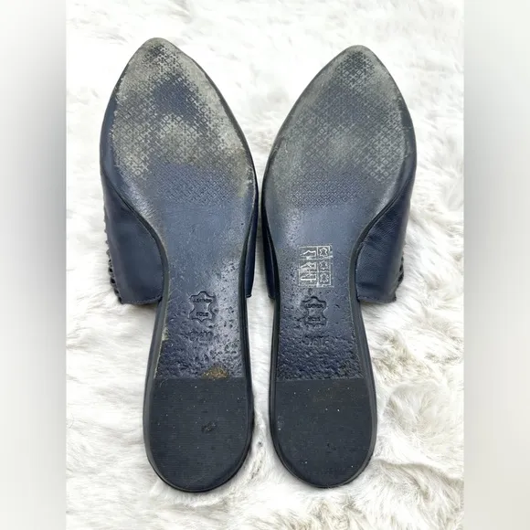 Tory Burch Sienna Woven Navy Blue Leather Mules Slide Sandals Shoes Size 8M