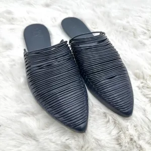 Tory Burch Sienna Woven Navy Blue Leather Mules Slide Sandals Shoes Size 8M