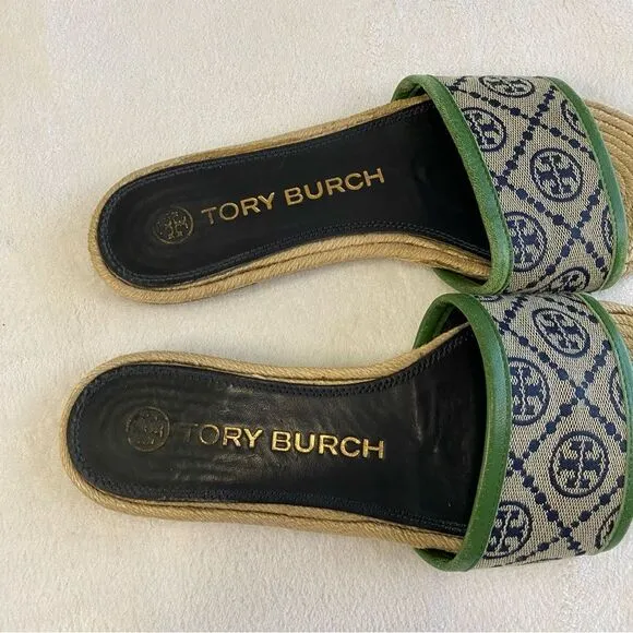 TORY BURCH  T MONOGRAM ESPADRILLE SLIDE SANDALS