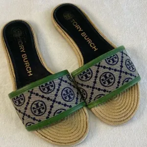 TORY BURCH  T MONOGRAM ESPADRILLE SLIDE SANDALS