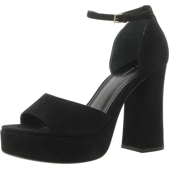 Tory Burch Womens Black Suede Ankle Strp Platform Sandals Shoes New