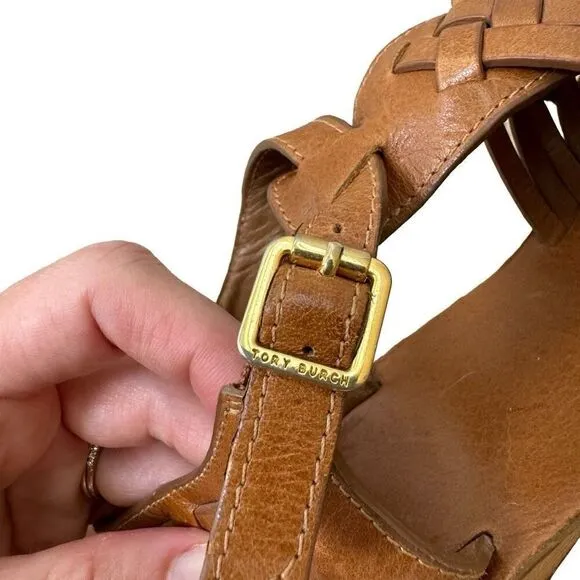 Tory Burch Woven Leather Wedges Brown Women’s Size 7