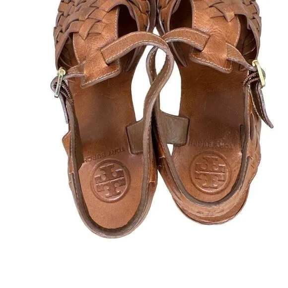 Tory Burch Woven Leather Wedges Brown Women’s Size 7