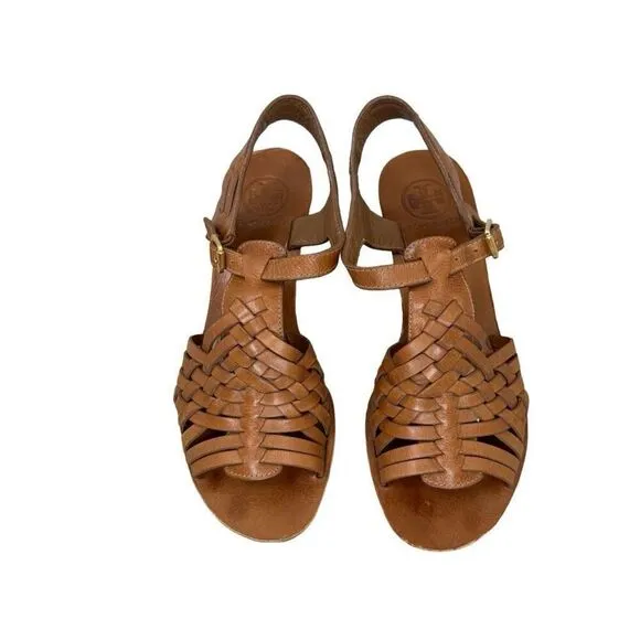 Tory Burch Woven Leather Wedges Brown Women’s Size 7