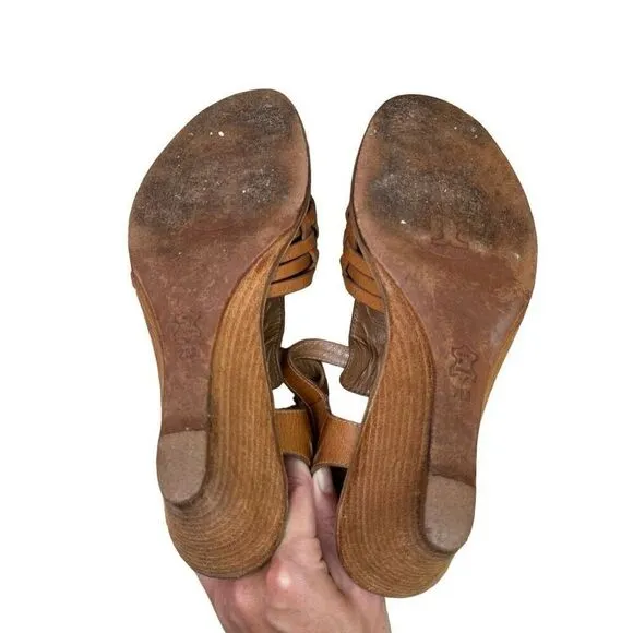 Tory Burch Woven Leather Wedges Brown Women’s Size 7