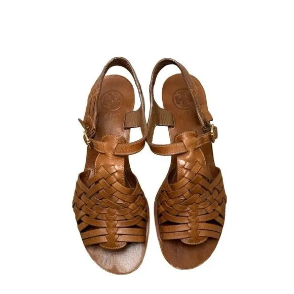 Tory Burch Woven Leather Wedges Brown Women’s Size 7