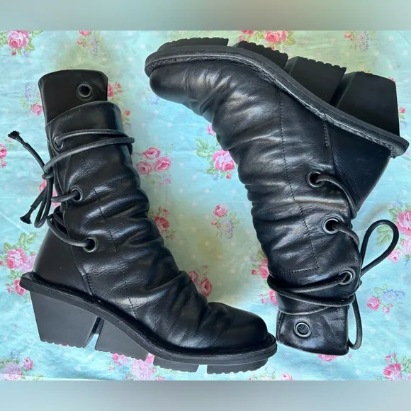Trippen Canvas F leather lace up wedge boots in black color Size 39 = US 8