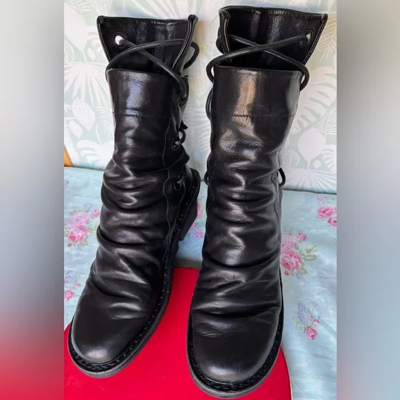 Trippen Canvas F leather lace up wedge boots in black color Size 39 = US 8